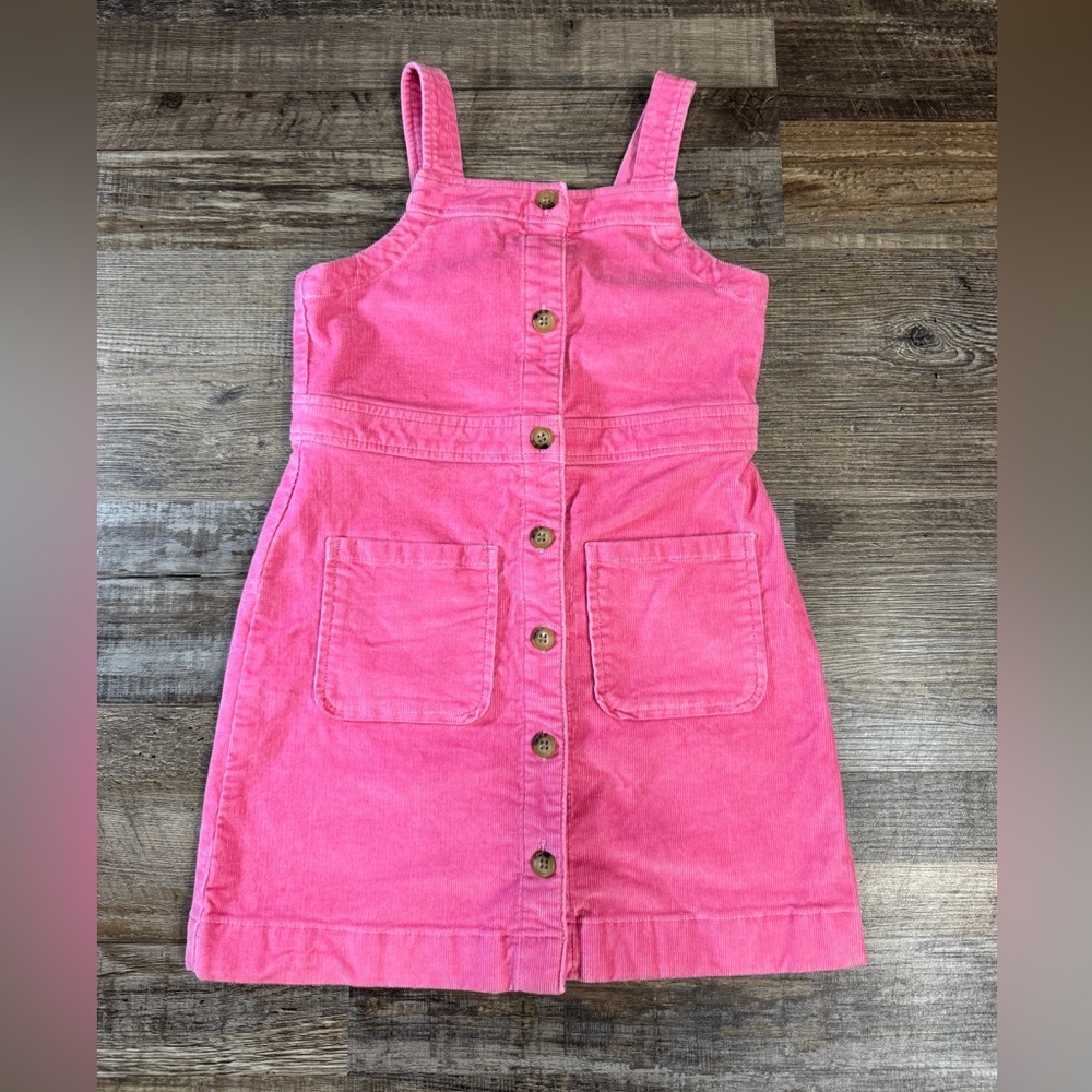 Crewcuts Pink Corduroy Button Front Dress Girls Size 7 Pocket Pinafore